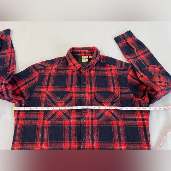 All Son Brand Men’s Jacket Plaid Red Black Sz Large Wool Polyester - Picture 3 of 7